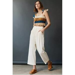 Maeve by Anthropologie Pleated Cropped Aston Pants Wide Leg in Ivory sz. 8